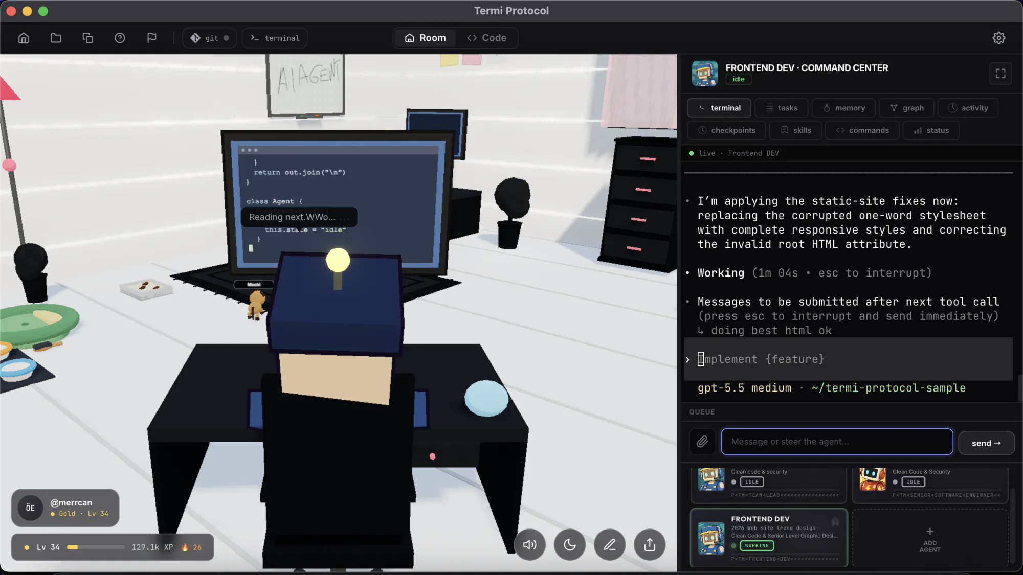 A Termi Protocol room with an agent at the desk and the Command Center open